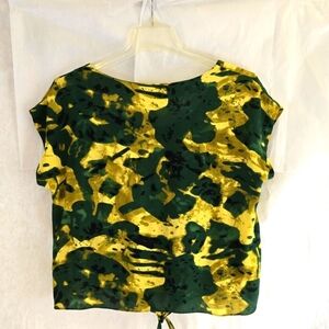 Kensie Women Size Large Yellow Green front tie dye short sleeve Artsy Not Fitted